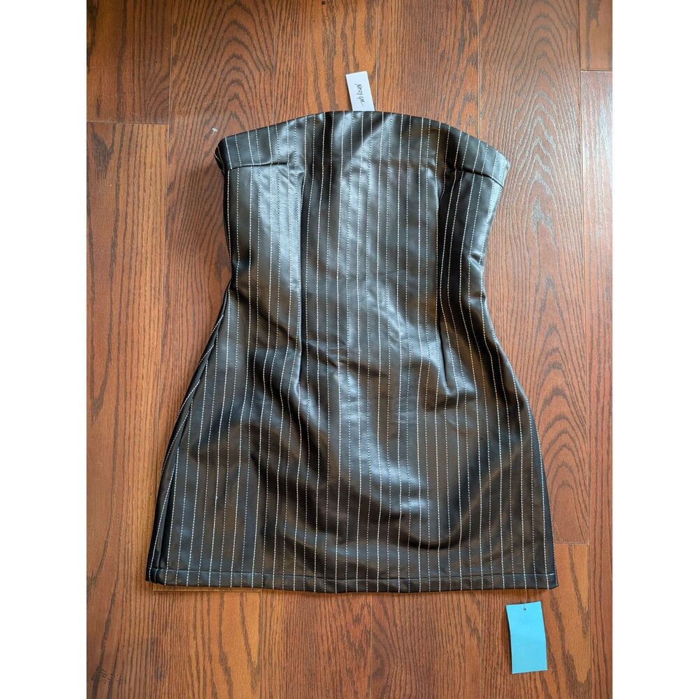 Nasty Gal New Striped Black Strapless Mini Dress Sz 8 Goth Witchy Halloween